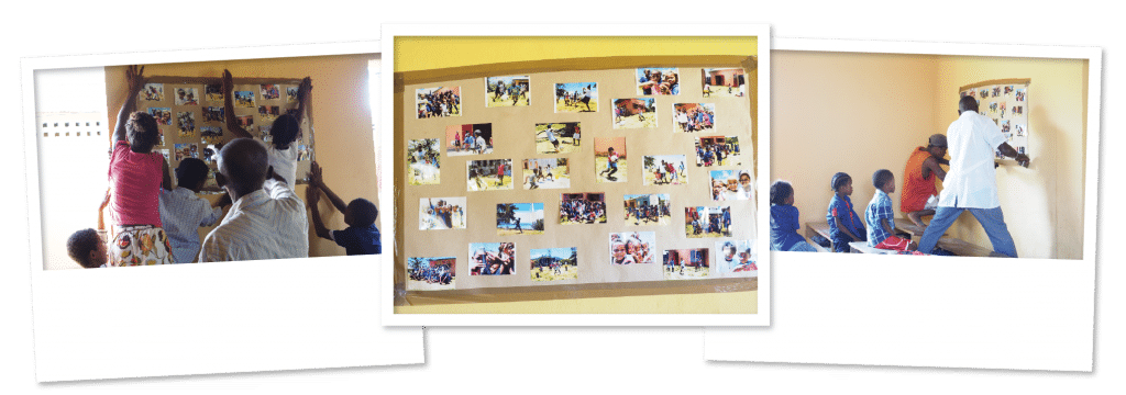Photos of students displayed in classrooms after school rebuild project