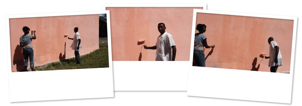 Local teacher Mamoudou helping volunteers finish school rebuild in Marodoka